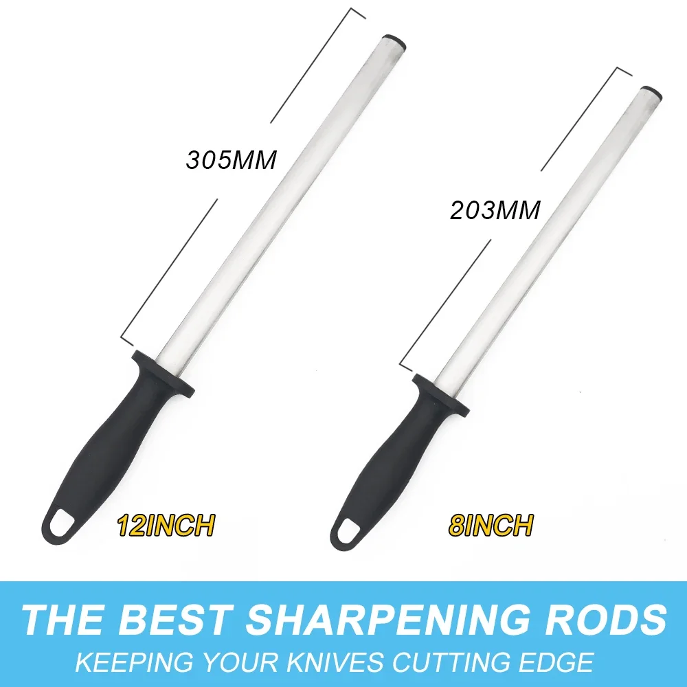 8/12 Inch Diamond Steel Stick Rod Knife Sharpener Honing Steel Knife Sharpening Rod Durable Sharpening Stone for Kitchen Gadgets