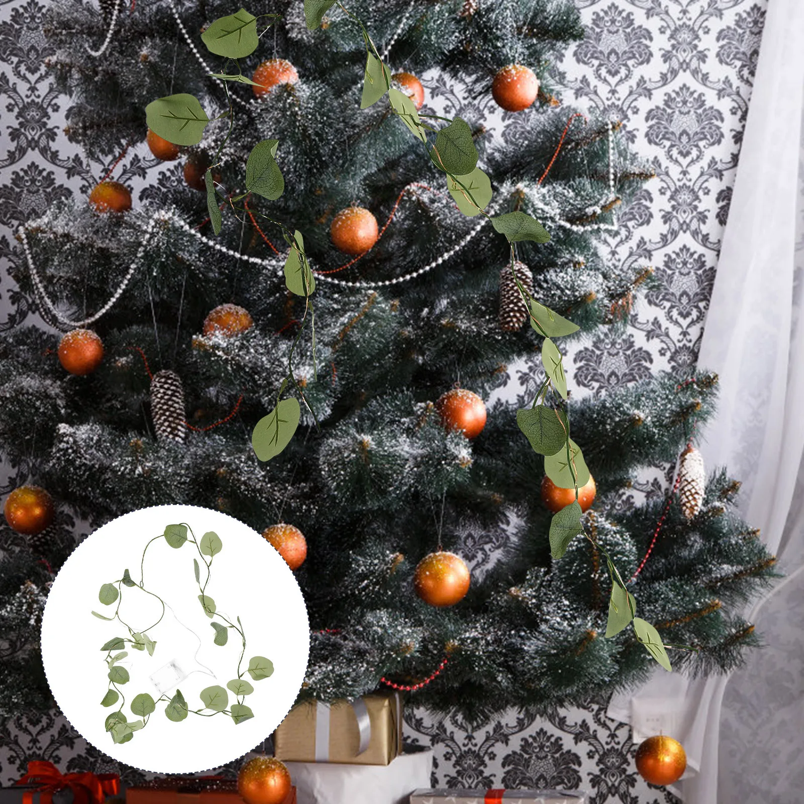 Lampada in rattan da 2 M Foglie di eucalipto Ghirlanda di luce fata Viti di vite verdi Ghirlande finte decorative a LED per interni in plastica