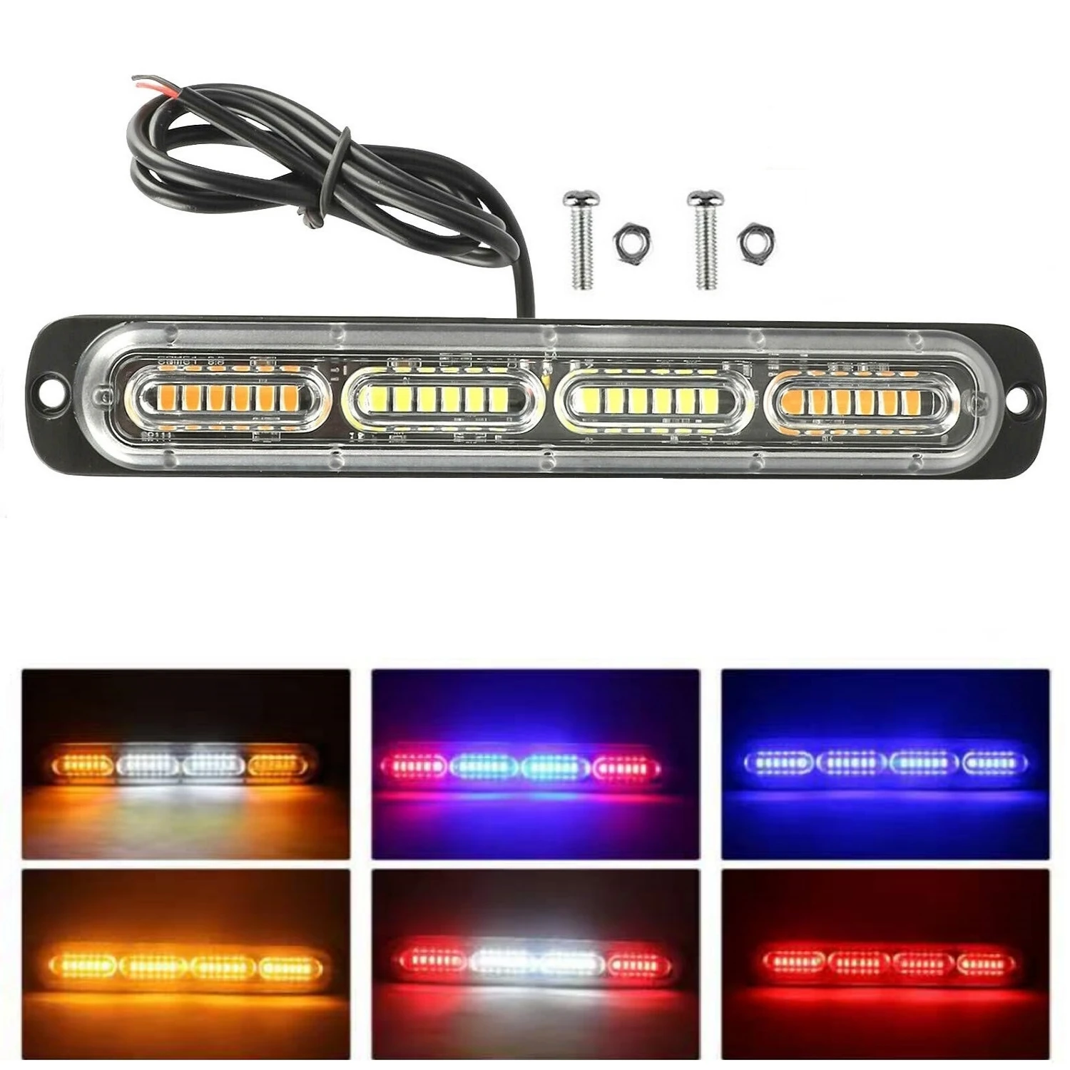 24LED Car Truck LED Strobe Warning Light 12V 24V Grille Flash Light Bar Car Beacon Lamp Amber Traffic Light