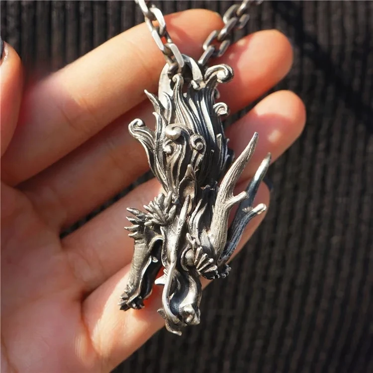 Chinese Style Kirin Dragon Head Retro Pendant Necklace Handsome Auspicious Attracting Wealth Fortune Fashionable Men High-end