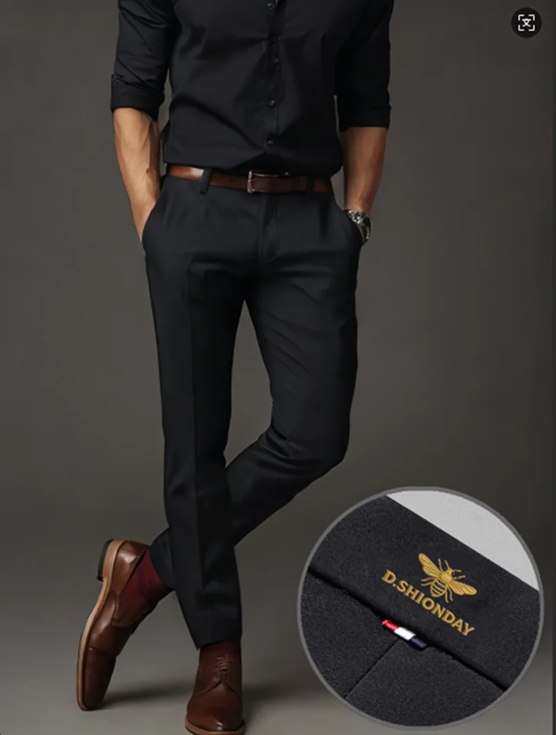 

Мужские элегантные брюки с логотипом пчелы на поясе, деловые повседневные брюки с высокой эластичностью, облегающие, для офиса