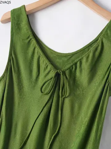 ZVAQS 100% mullbärssidensklänning kvinna sommar 2025 vintage grön ärmlös långklänning festklänningar damkläder платье 10 best sales 100 sidenklänningar - №3