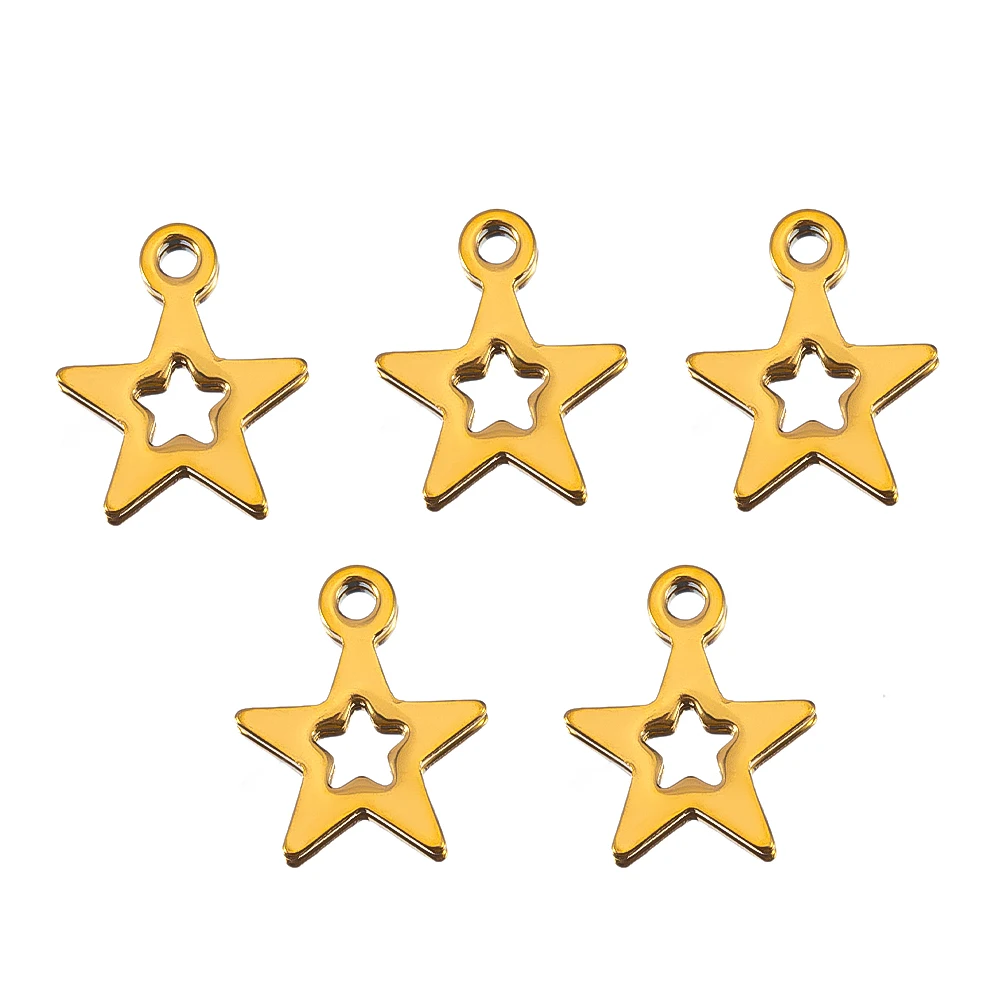 

20pcs Stainless Steels Gold Plated Star Earring Charm Hollow Pentagram Pendants Necklaces Bracelet DIY Jewelry Findings Supplies