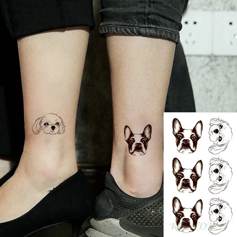 Waterproof Temporary Tattoo Stickers cartoon lovely dog head animal Fake Tatto Flash Tatoo small tattoos for girl Women Men kid