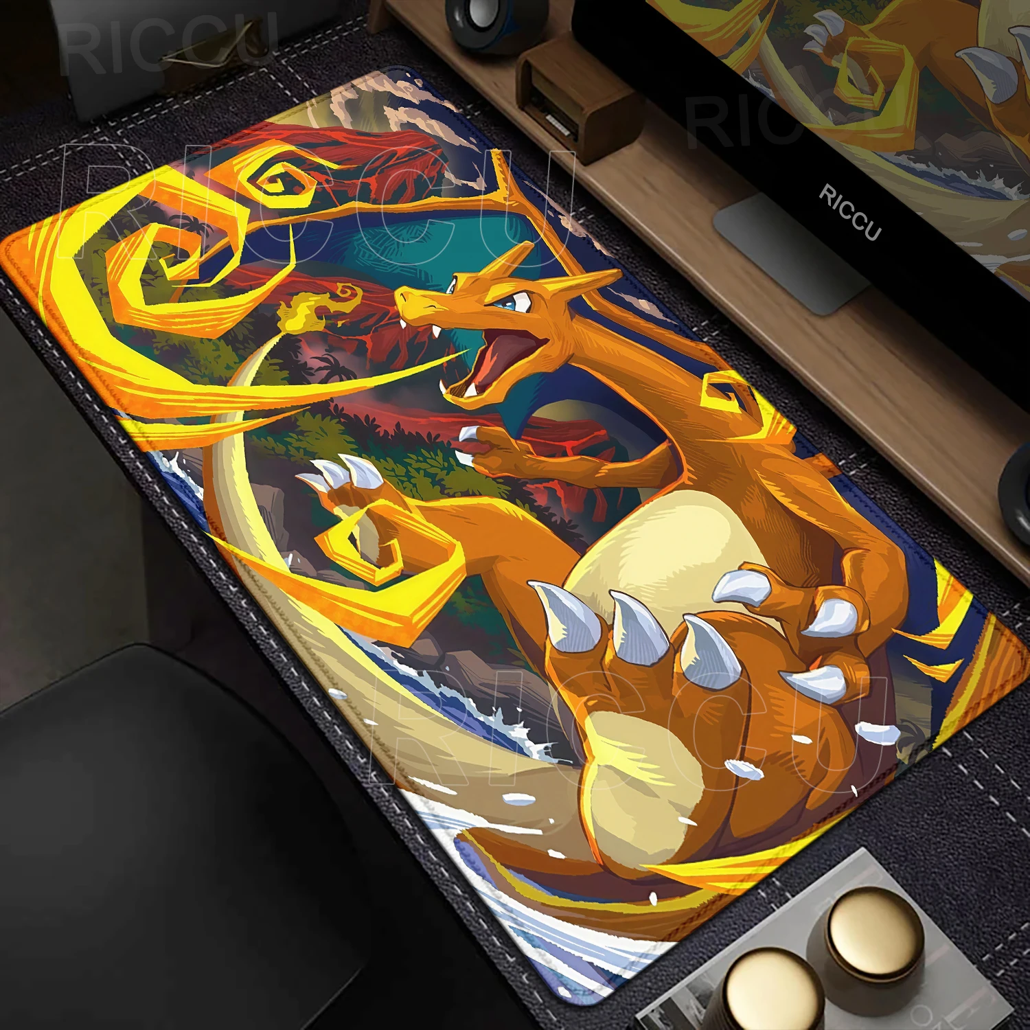 

Anime Large Desk Mat Pokémon Charizard Keyboard Mousepad Office Computer Accessories XXL PC Gamer Mouse Pad Gaming Extended Pads
