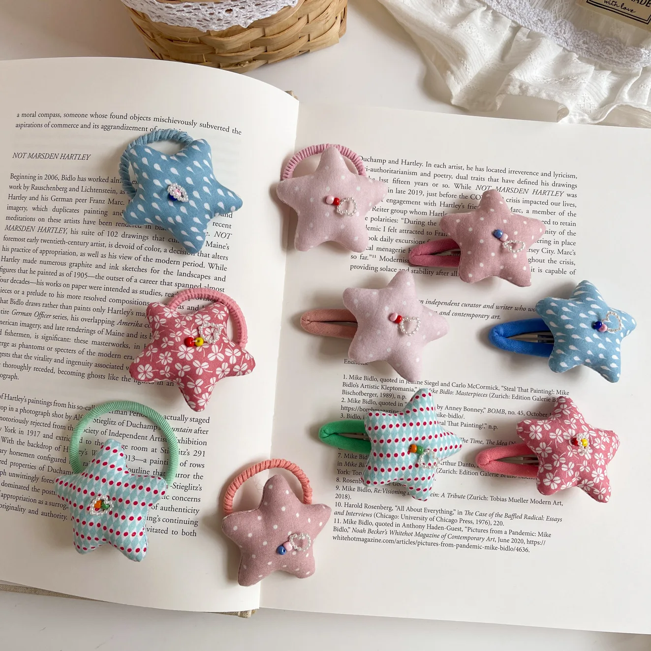 

1pc Star Hair Clip Geometric Fabric Pearl Heart Hairpins Cute Girls Side Bangs Hair Accessories Hairclip Hairgrips Rubber Bands