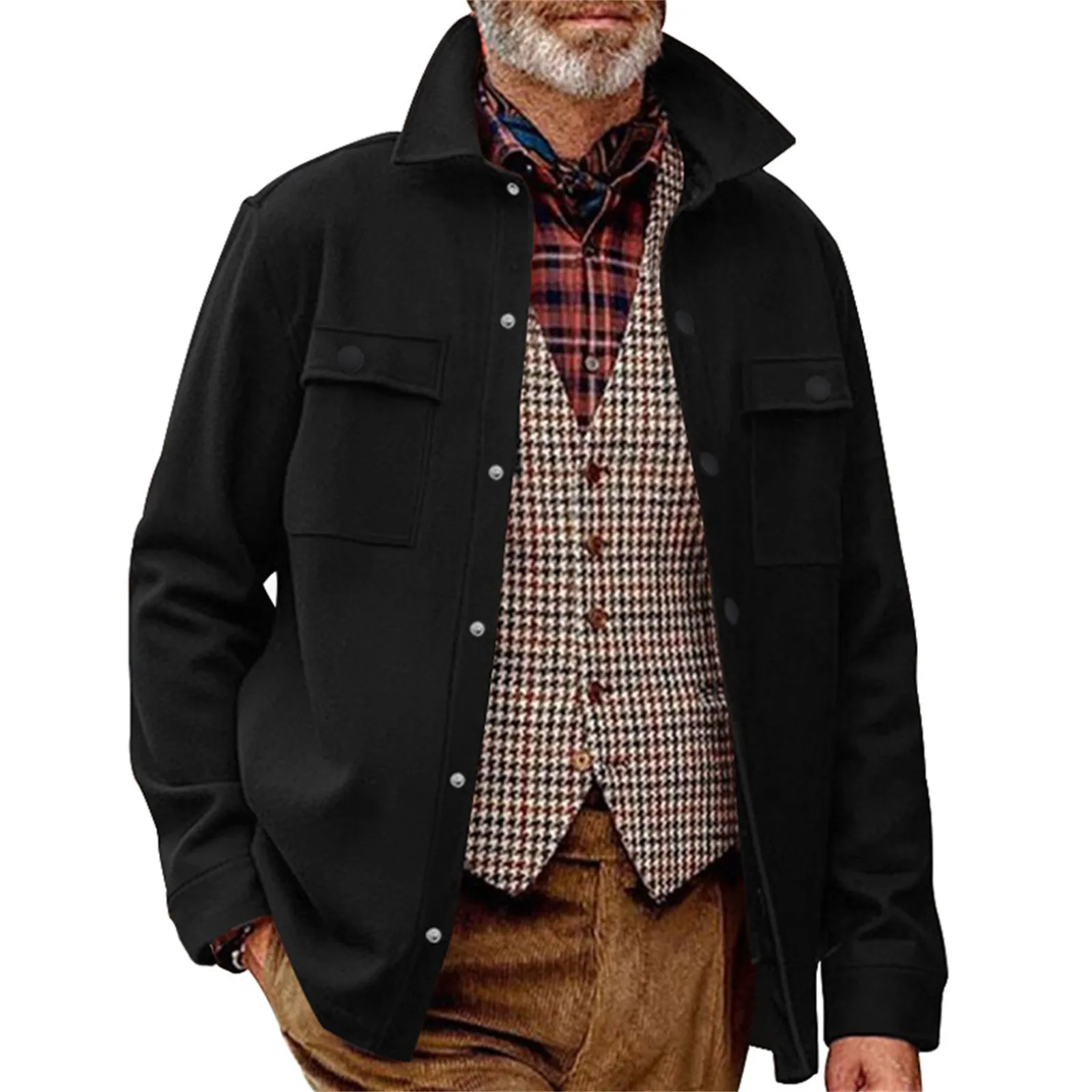 Männer Jacke Mantel Herbst Winter Mode lässig Button Down Tasche Stand Kragen Gentleman einfarbig hatless Pullover Mantel Jacke