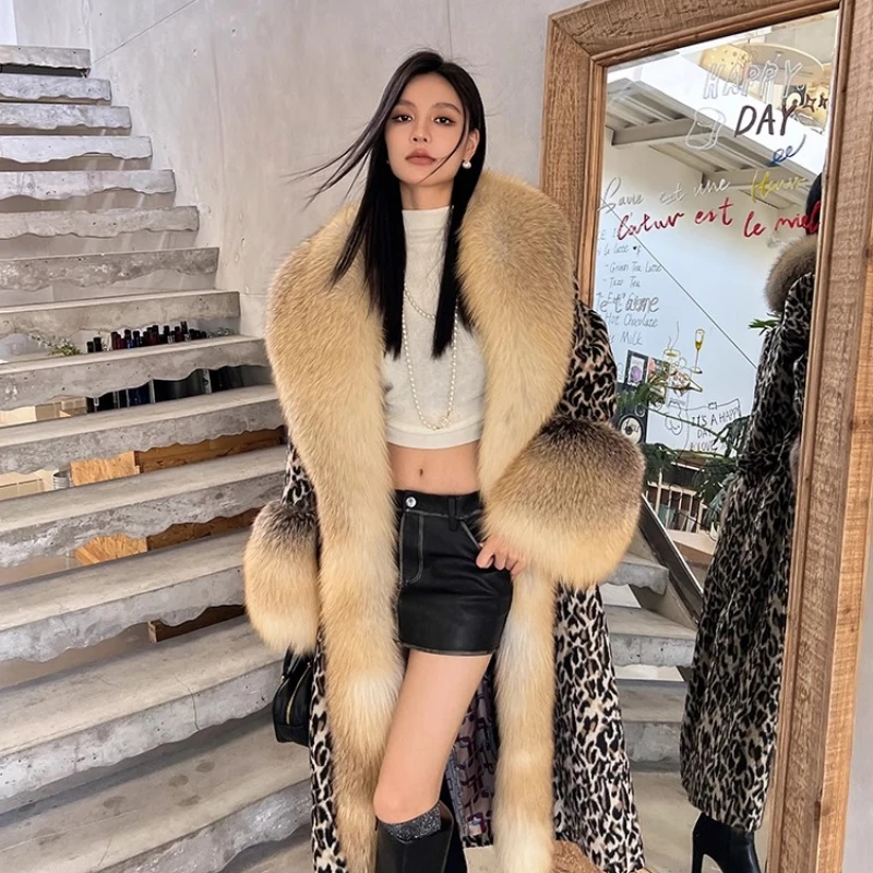 YOLANFAIRY Herbst und Winter Importierter Ganzfuchspelzmantel Langer Wollmantel Langärmliger Schnür-Schnürmantel im Street-Style Yng Turismo 2025