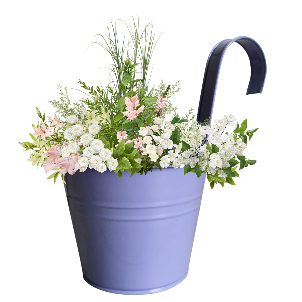 

6/10Pcs Hanging Flower Pots Metal Hanging Planters Detachable Hook Iron Flower Bucket with Drainage Hole for Balcony Fence
