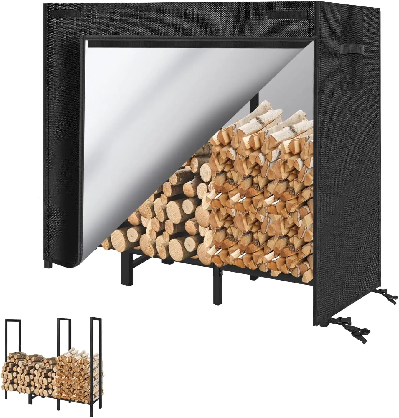 Outdoor Firewood Rack with Cover, Heavy-Duty Log Holder for Patio and Courtyard Storage