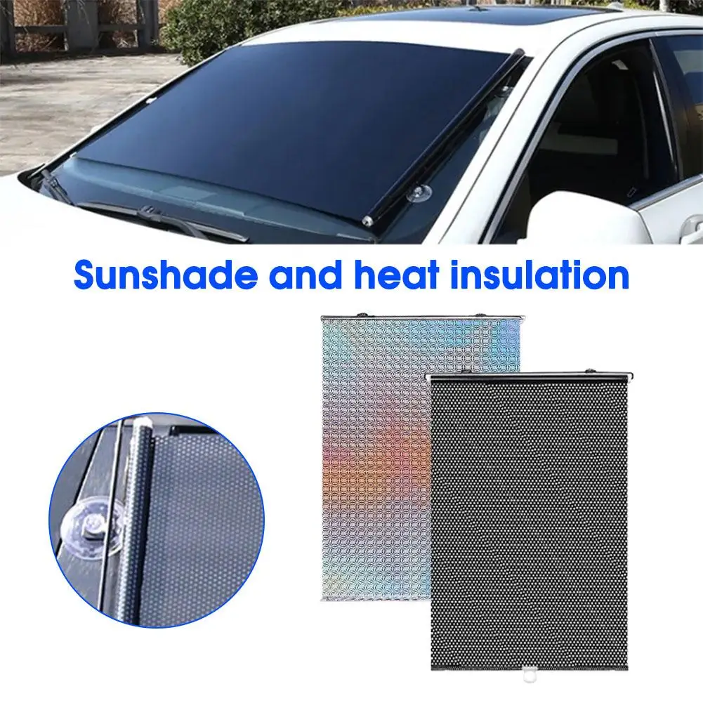 Car Retractable Sun Front Car Windshield Sun Protection Automatic Curtain Shade Insulation Car Rolling Curtain Thermal Q1E9