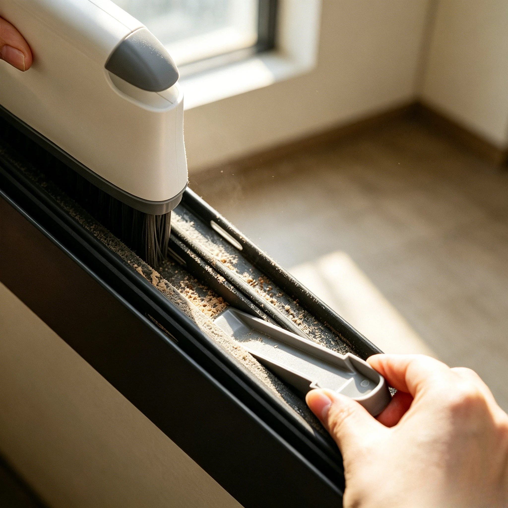 Escova de Limpeza 2 em 1 para Trilhos de Janela e Ranhuras de Portas, Ferramenta Doméstica Versátil para Cozinha e Quartos