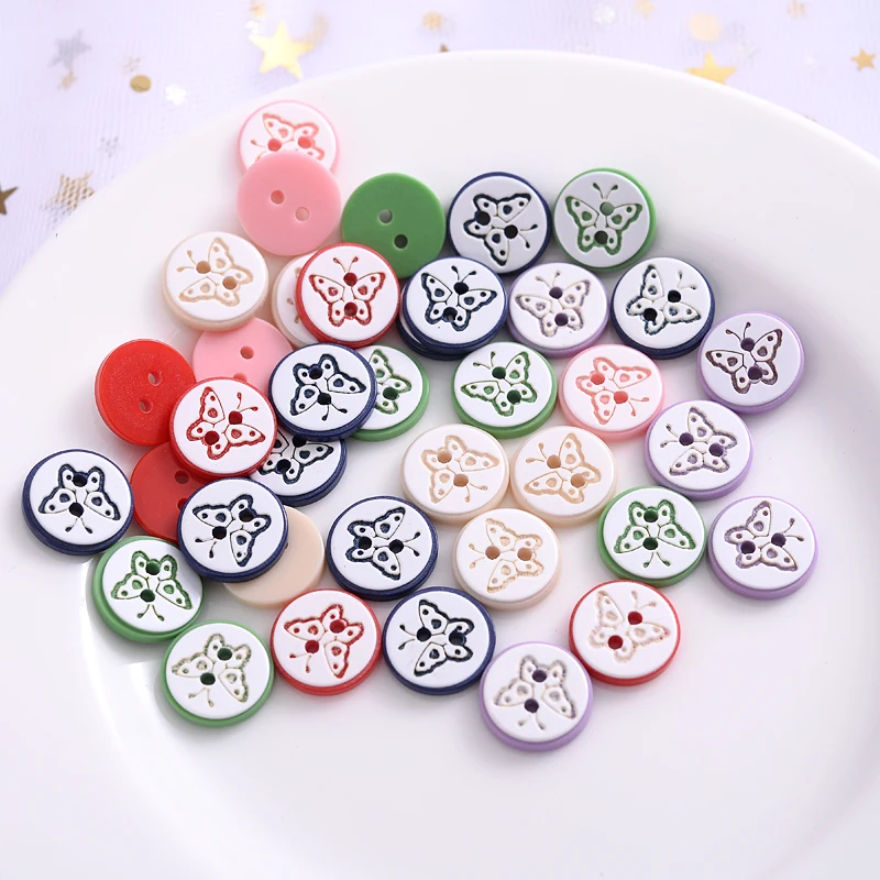 Hot 50Pcs/Pack 2 Holes 18# 11mm Resin Buttons For Baby Kids Cute Mixed Color Smiley Pattern Button For DIY Clothes Accessories