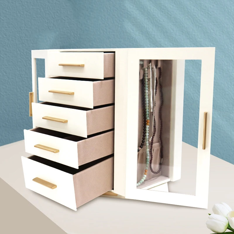 Large capacity jewelry box rotating multi-layer double door ring jewelry storage jewelry box