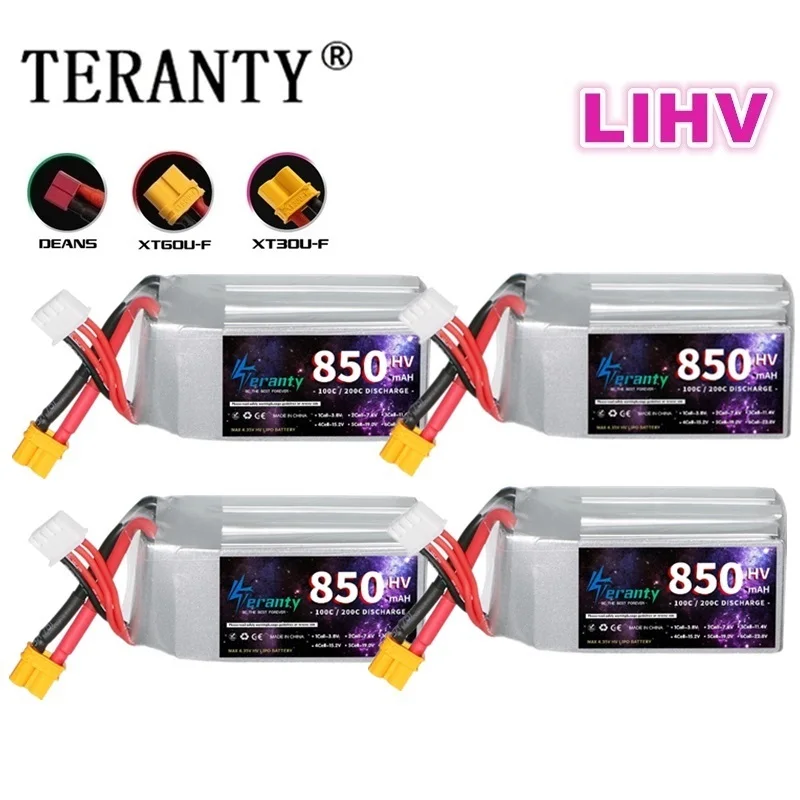 

TERANTY HV Batteries 11.4V 3S Lipo Battery 850mAh 100C With XT30/XT60/DEANS T Plug For RC Quad FPV Toothpick Drone