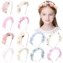 ncmama Simulated Flower Hairbands For Baby Girls Solid Silk Head Band Bridal Hairband Floral Hair Hoop Festival Party Headwear