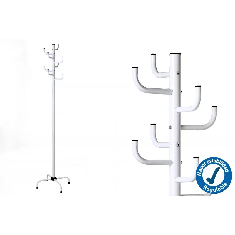 Stand coat rack 8 arms white metal 47x47x180 cm tube 32mm. 123921-1