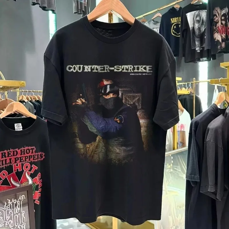 Counter Strike 1.6 1999 Promotion Retro Charcoal Grey T-shirt Summer New Product Suitable for Both Men and Women