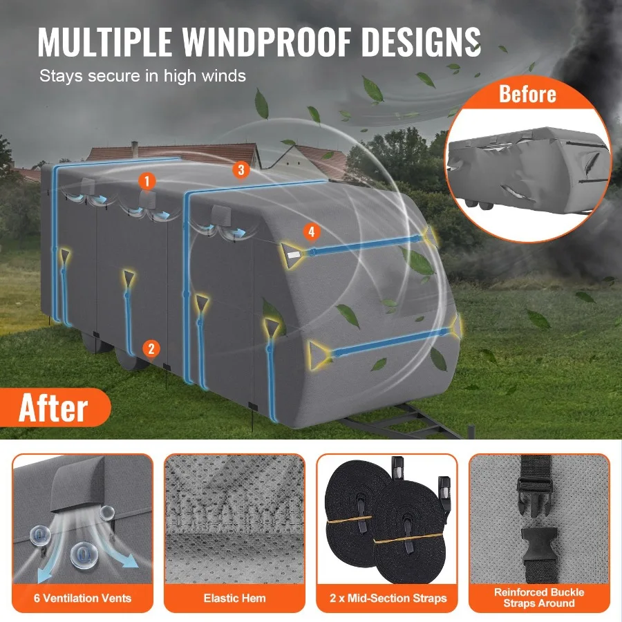 

Travel Trailer Cover 24-27 ft RV Cover 4-Layer Non-Woven Fabric Camper Cover Waterproof Windproof and Rip-Stop Class A RV Cover