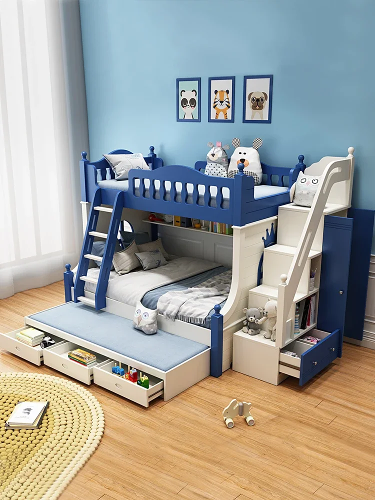 

Upper and lower high and low beds, solid wood multifunctional castle beds, two bunk