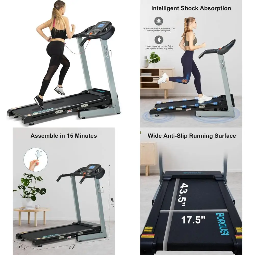 جهاز سير كهربائي قابل للطي عالي السعة 300 رطل، 3.0 حصان، 8.5 ميلا في الساعة، شاشة 17.5، ميل تلقائي، آلة جري للاستخدام المنزلي