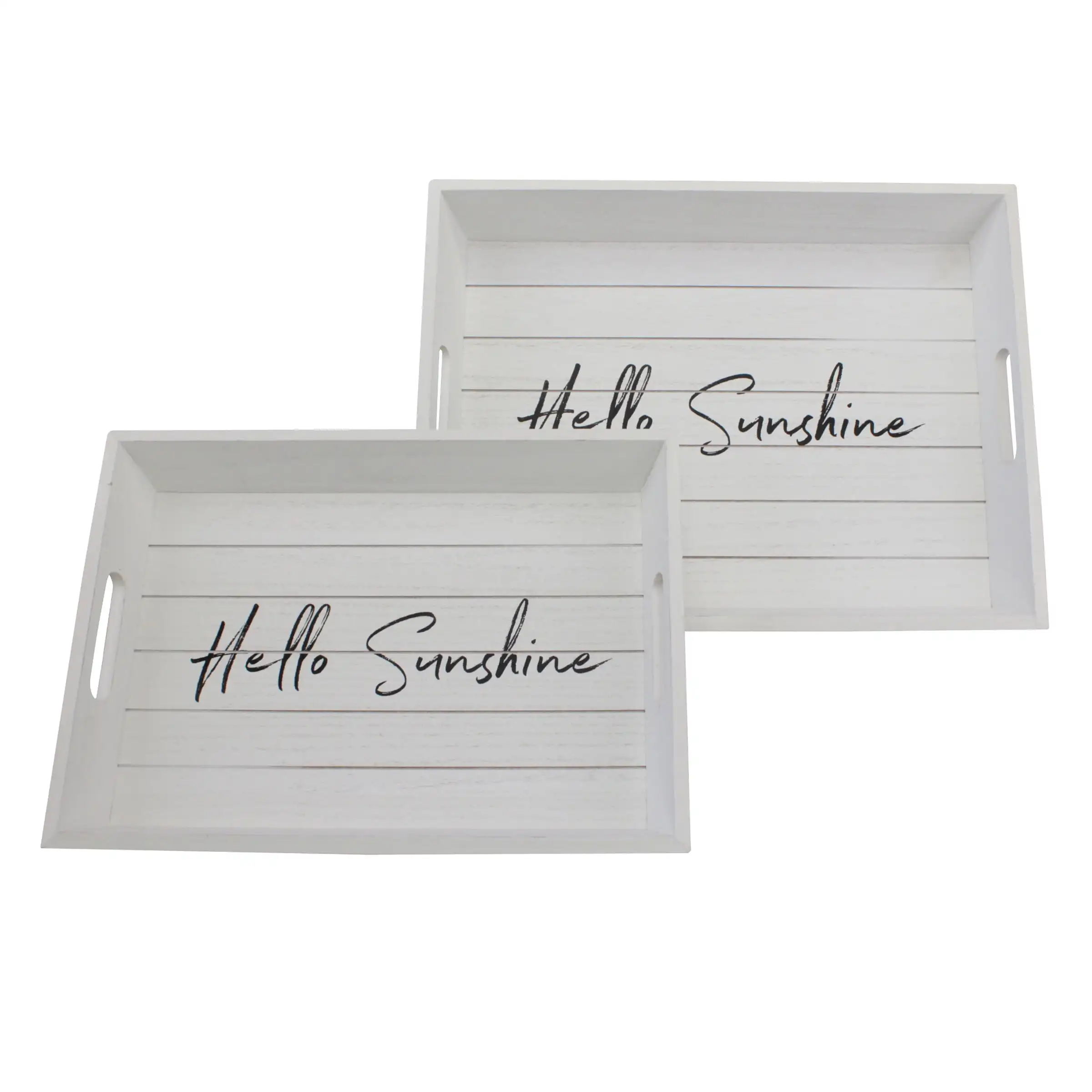 

Woven Paths Worn White Wooden Serving Tray Set, Hello Sunshine