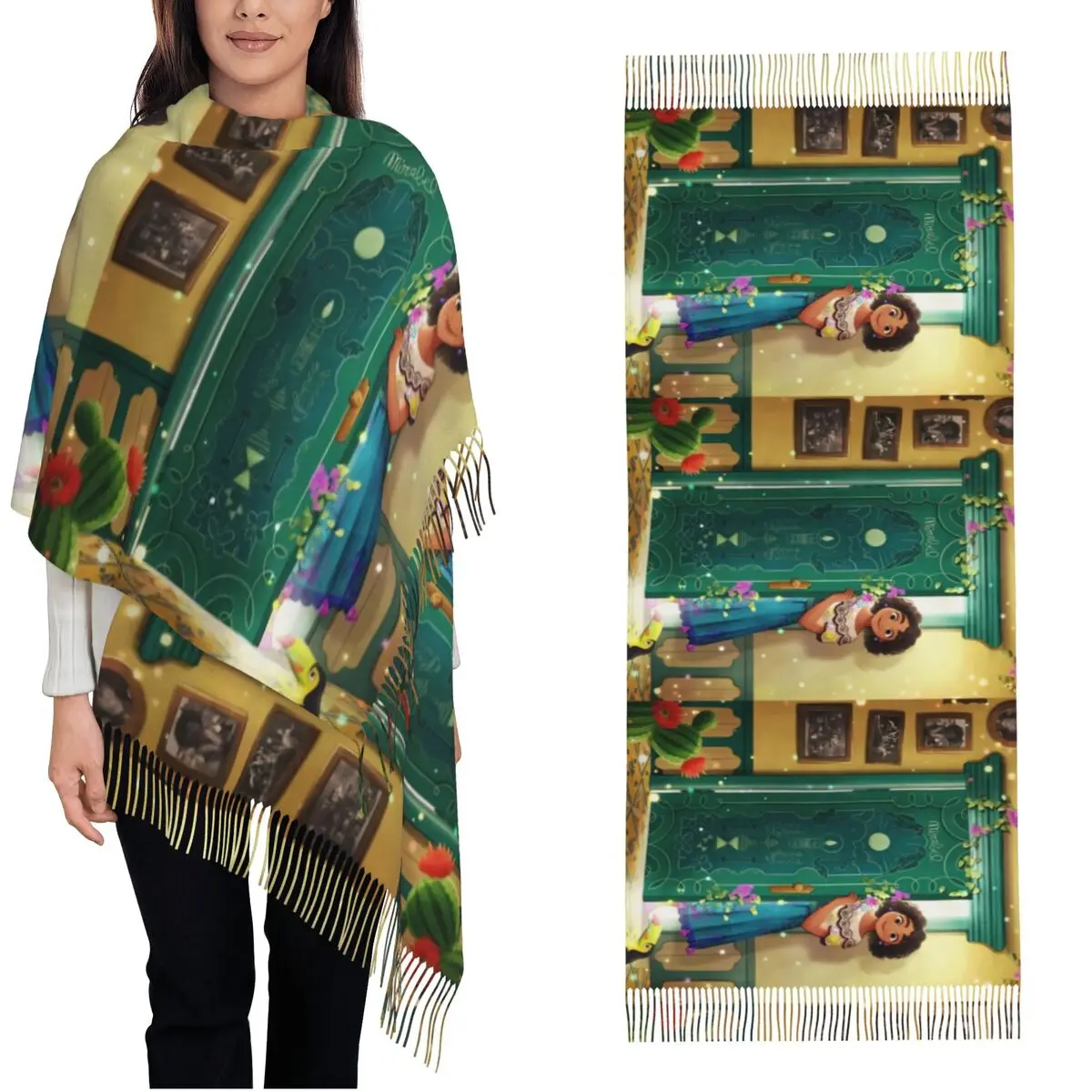 وشاح نسائي مع شرابة إنكانتو ميرابيل مادريجال شال طويل فائق النعومة والتفاف ماجيك كارتون كاسيتا هدايا أوشحة الباشمينا #1