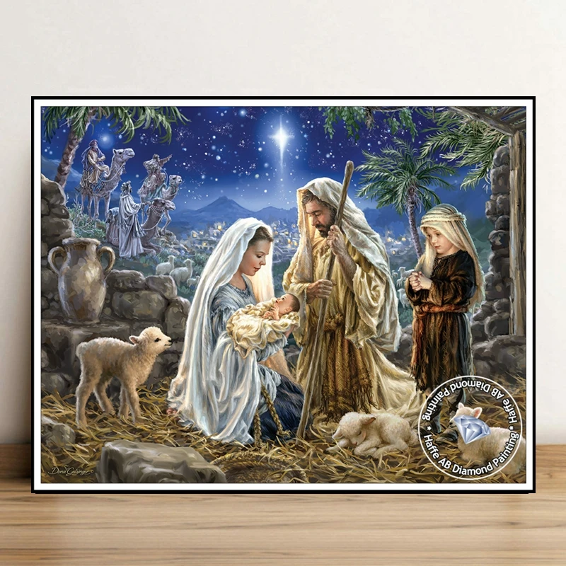 Jesus Christ Holy Night Christmas Nativity Art Diamond Painting AB Drills St. Francis Manger Scene Cross Stitch Home Decor