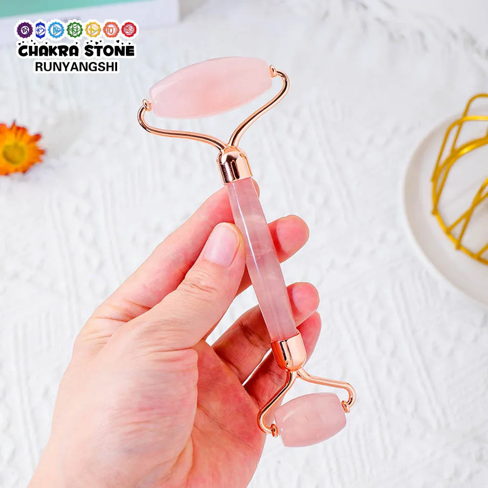 High Quality Natural Healing Rose Quartz Stone Facial Massage Roller Crystal Slimmer Lift Wrinkle Beauty Care Gua sha Tools Gift