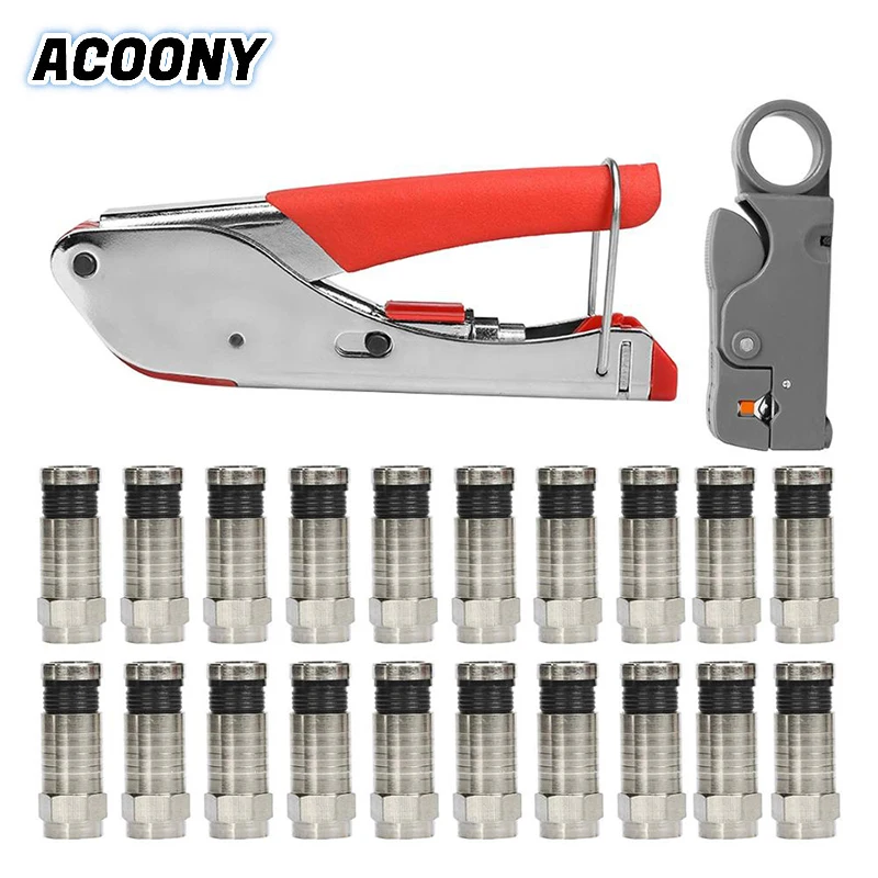 

Coax Cable Crimper Tool Kit Crimping Tool set Double Blade Rotary Cable Stripper Connector for Coaxial Cable RG58 RG59 RG6 RG-62