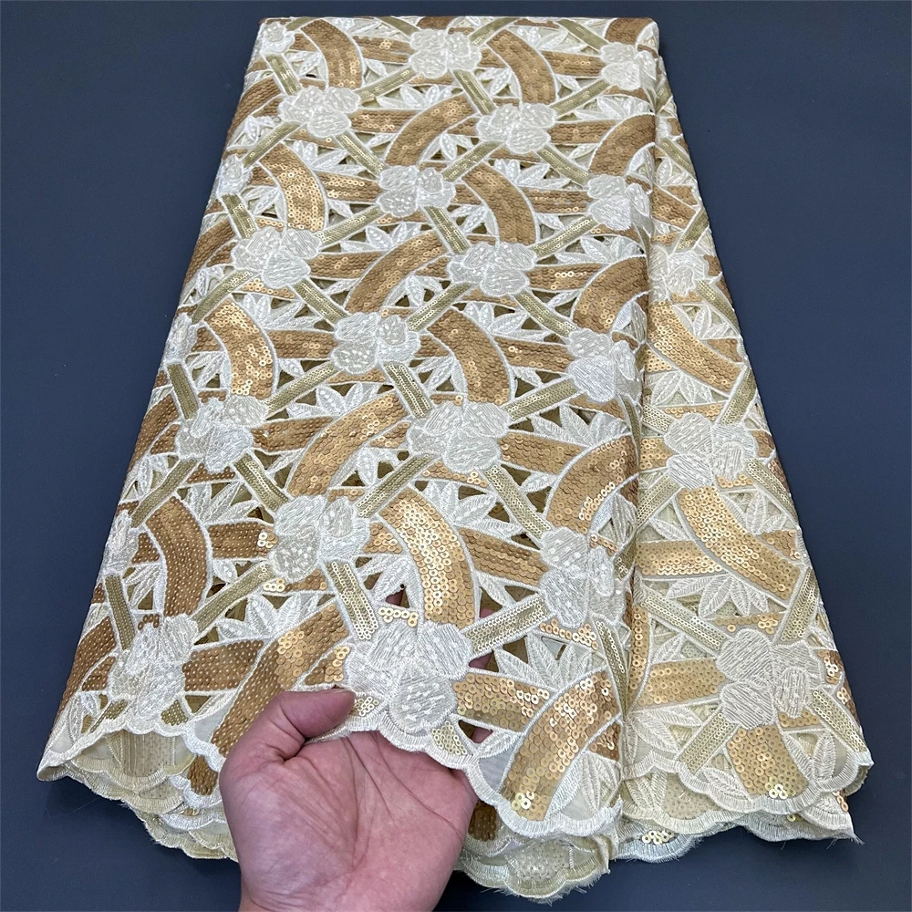 

Нигерийская тюлевая кружевная ткань для шитья, свадебного платья, шифоновый гипюр для вечеринок, высокое качество, блестки, 5 ярдов, 2024 PS0026