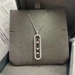 S925 Sterling Silver Sliding Three Diamond Women's Sweater Necklace, Fashionable Luxury Jewelry. Exquisite Gifts