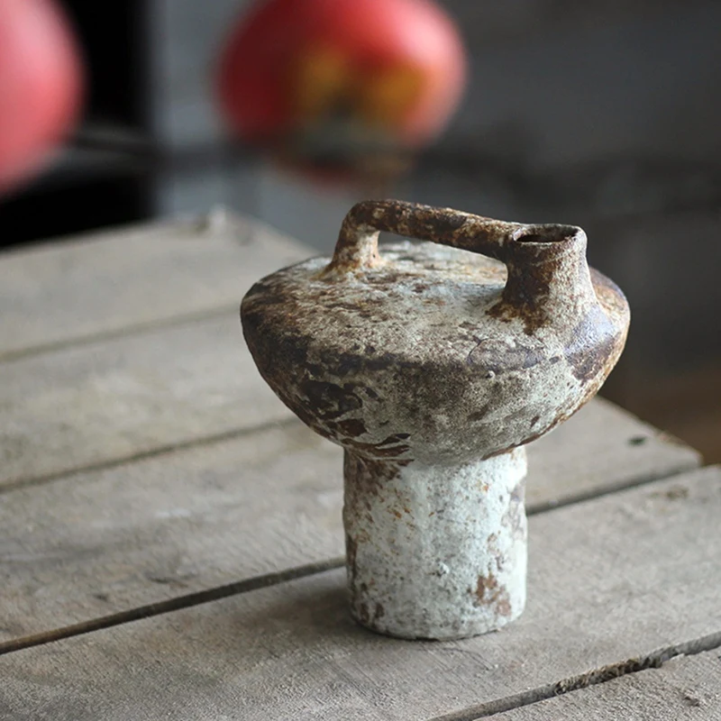 Ceramic Vase Rough Pottery Vase Flower Arrangement Vintage Handmade Wabi-Sabi Style Dried Flowers Arrangement B-AD23