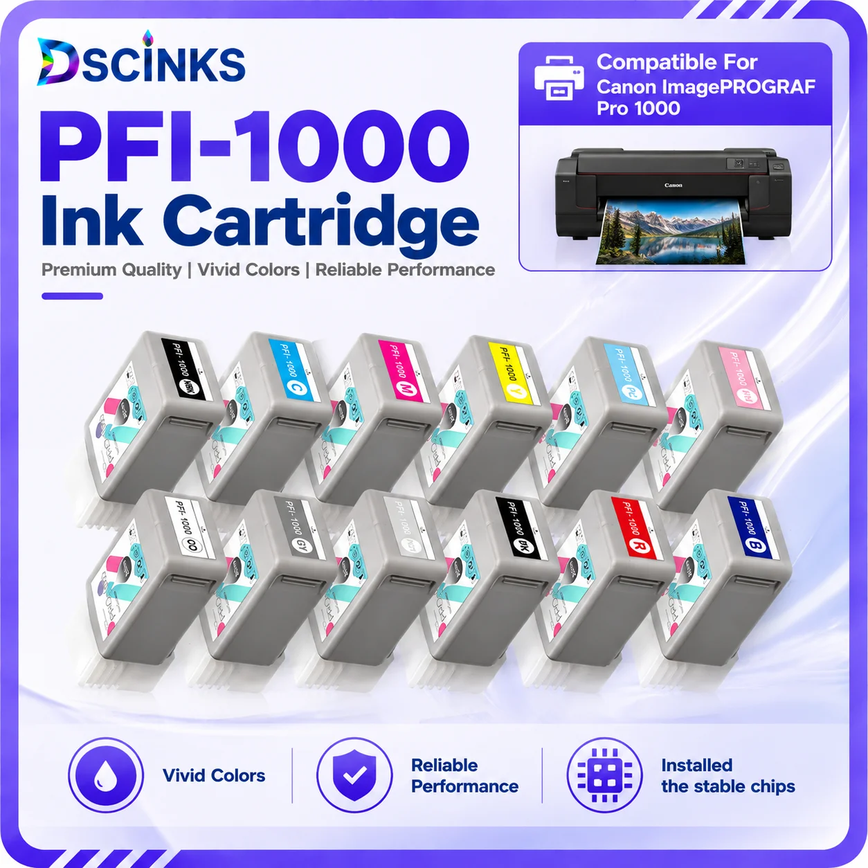 For Canon PFI-1000 Ink Cartridge for Canon Imageprograf Pro 1000 Printer for Canon 1000 with 80Ml Pigment Ink