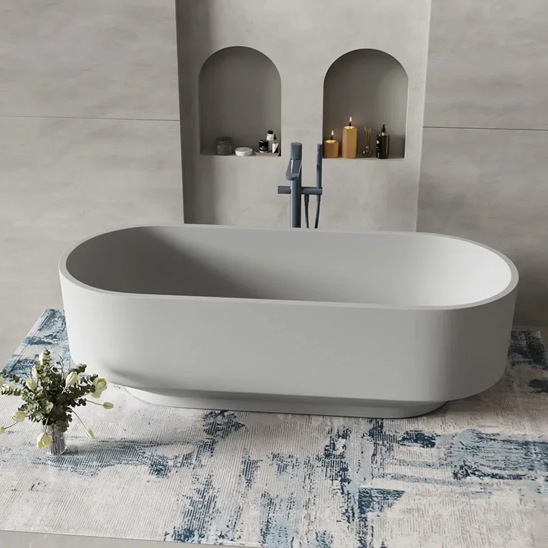 Artificial stone bathtub, couple theme bed and breakfast, beautiful stone girl pink bathtub, dark gray milk coffee tank
