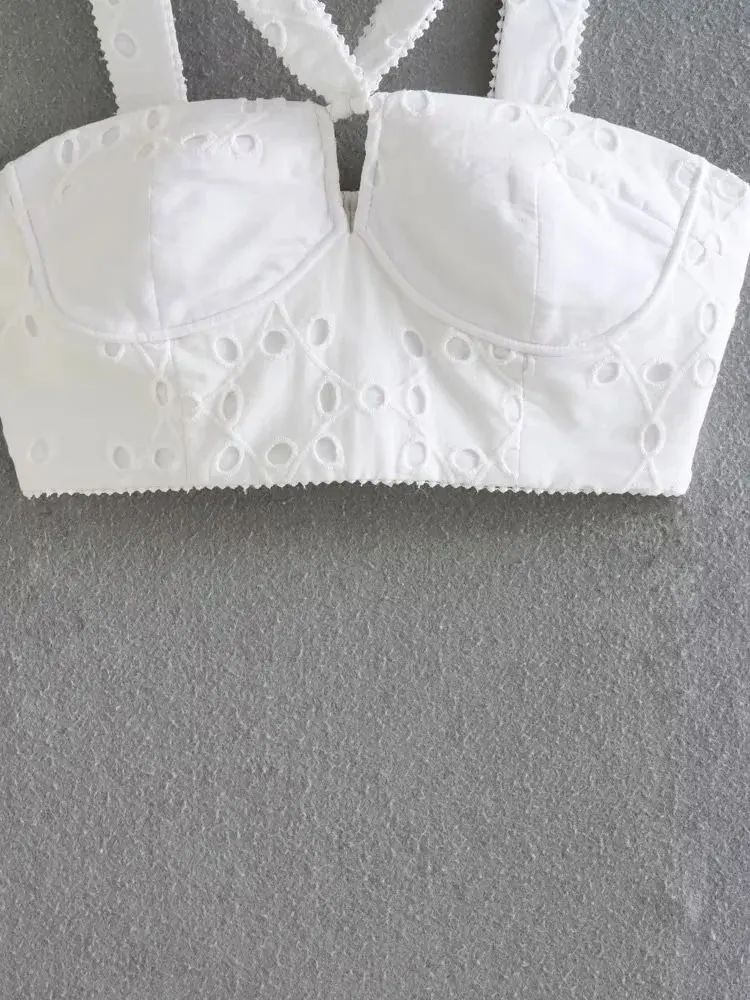 Nlzgmsj TRAF-Conjunto de dos piezas para mujer, conjunto de falda Midi bordada, Top corto, traje informal, 2023