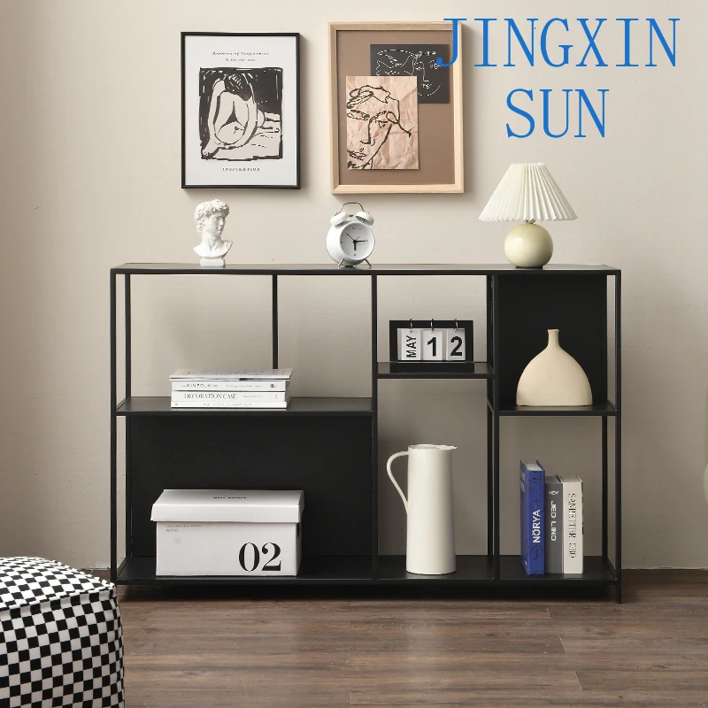 Low Profile Wrought Iron Floor Shelf Living Room Home Office Storage Display Rack Wind Style Wall-Mounted Bookshelf