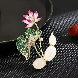 Elegant Women Girls FashionOpal Crystal Lotus Brooch Accessories High Quality Classic Flower Badges For Ladies's Clothing Coat