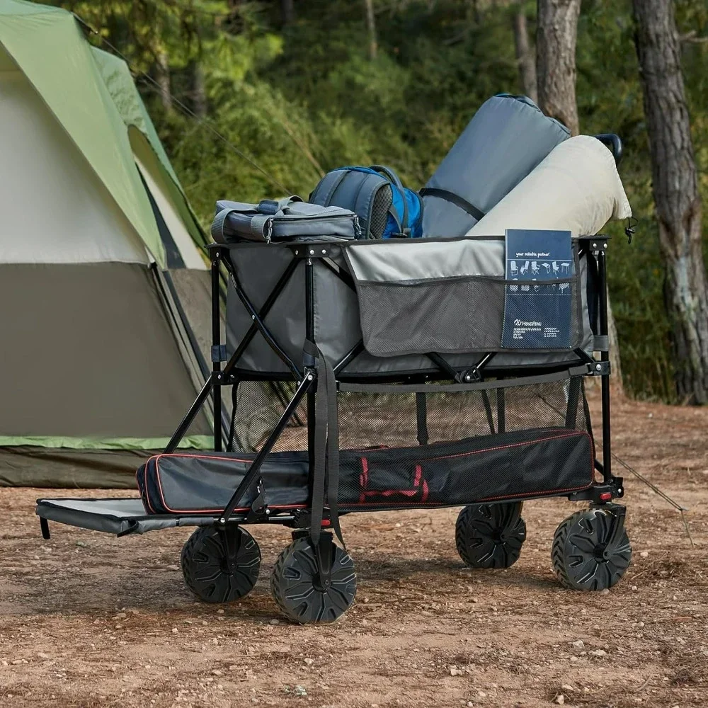 

Capacity Folding Double Decker Wagon, 54" Extra Long Extender Wagon Cart, Big Wheels, Heavy Duty Collapsible Wagon, Garden Carts