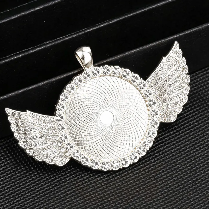 Leere Anhängerbasis für Flügel, 30 mm innen, Cabochon-Basis mit Zirkon-Fassungen, Zubehör für DIY-Pop-Schmuck und Accessoires – Detail 6