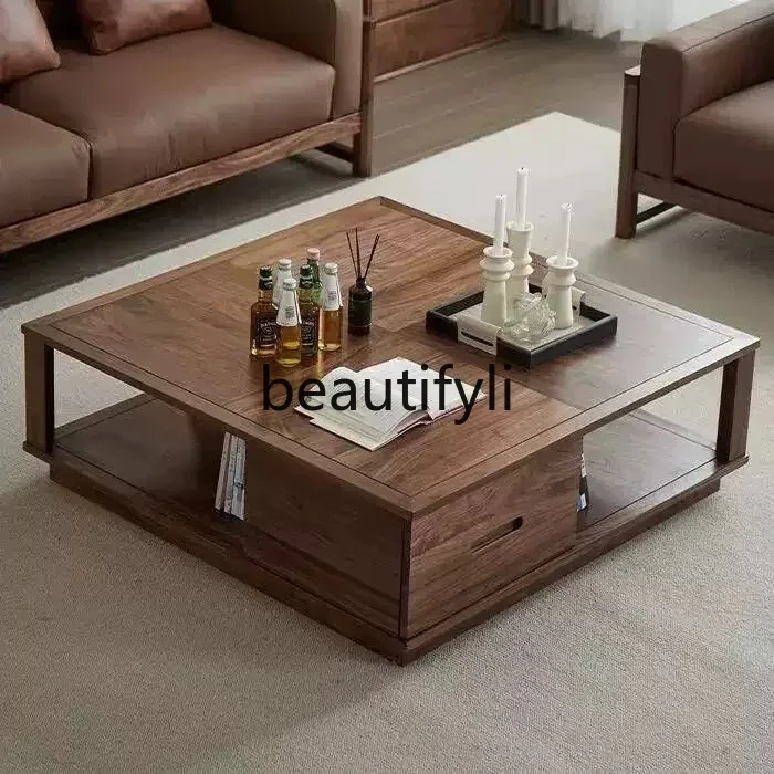 

Nordic black walnut living room log tea table black walnut coffee table generous table