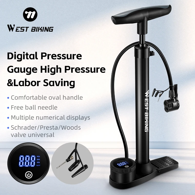 

WEST BIKING High Pressure Bicycle Pump 150-160PSI Digit Gauge Bike Pump For Schrader/Presta Cycling Tire Inflator Bike Accessory