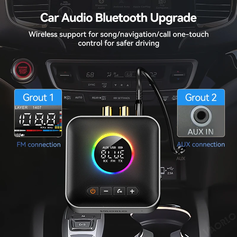 Original M10 4 In 1 Bluetooth 5.4 Wireless Audio Adapter With RGB Colorful Lights Mic Receive Transmit U-disk FM AUX HIFI Stereo