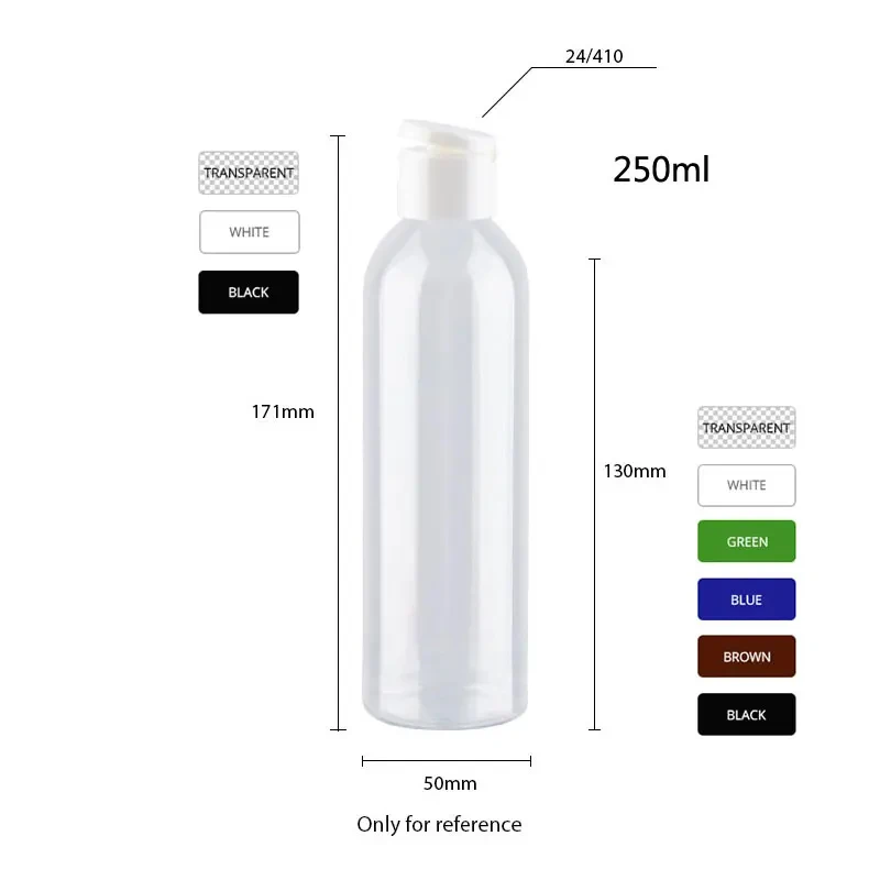 24pcs 120ml 150ml 200ml 250ml Empty  Plastic Flip Cap Refillable Cosmetic Bottle With PET Shampoo Container Round Shoulder