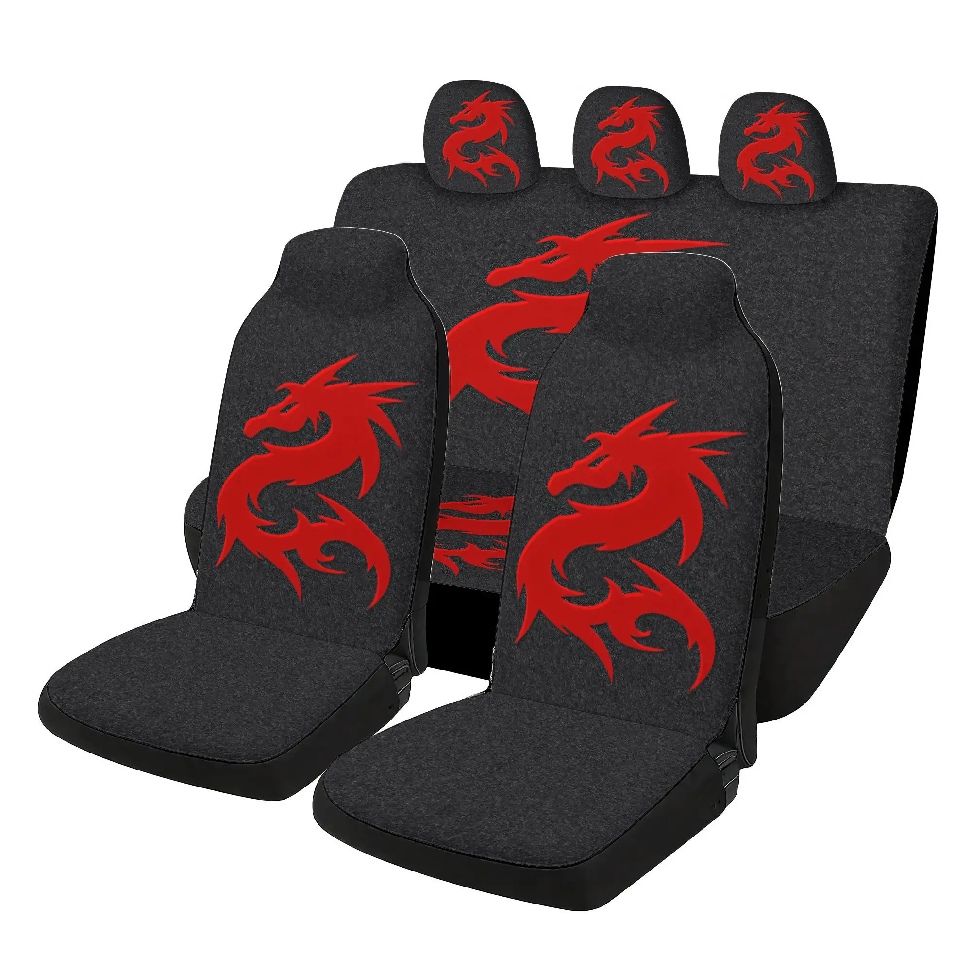 7pcs Flame Dragon Pattern Car  Covers Set | Includes 2 Front  Covers + 1 Rear  Back Cover + 1 Rear  Cover + 3 Ca