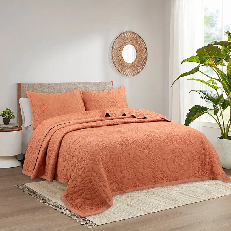 Tencel bed cover three-piece solid color embroidered quilt, Xia Liang quilt, double 1.8 universal in all seasons