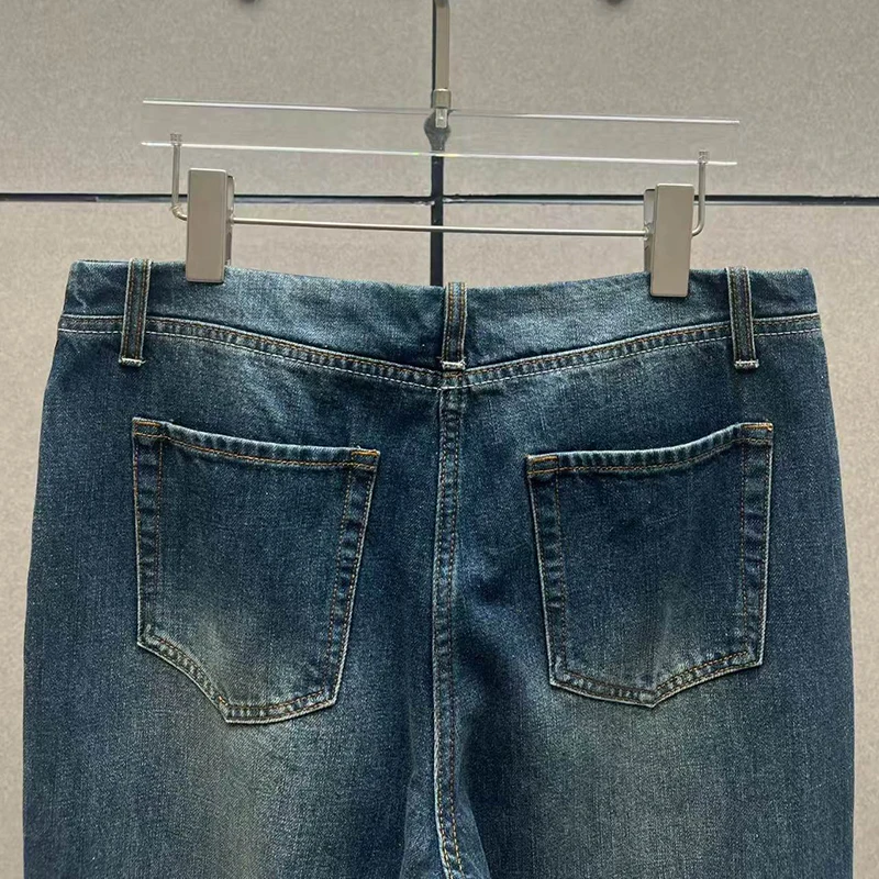 Women's Washed Distressed Jeans, Low-Rise Wide-Leg Pants, High-Quality Pure Cotton Versatile Trousers, Fall, New Arrival, 2025