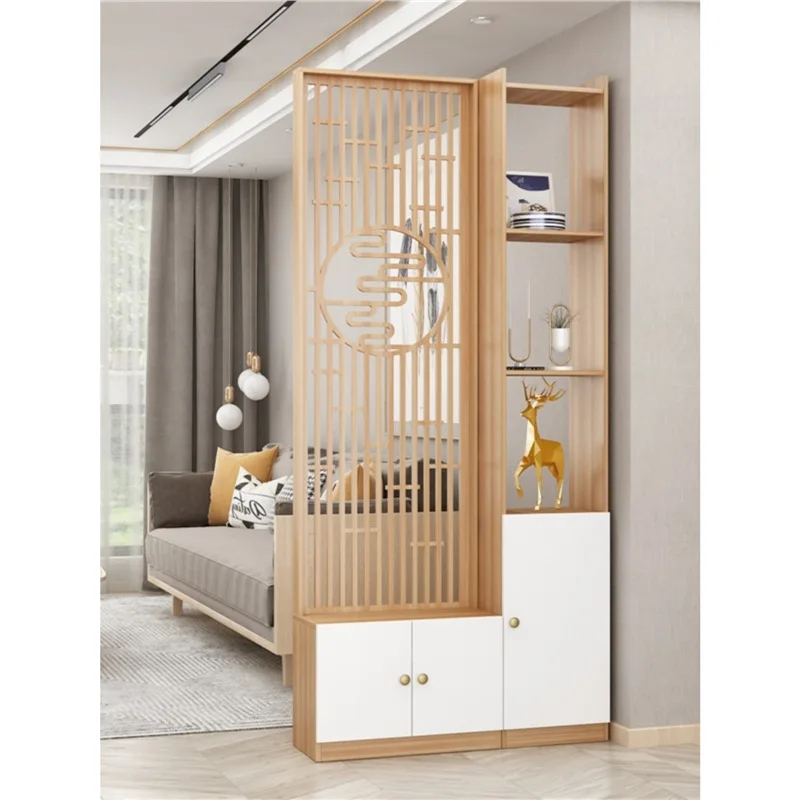 

Screen partition foyer cabinet New Chinese-style entry foyer cabinet Entrance Shoe cabinet Integrated hollow shelf Log c