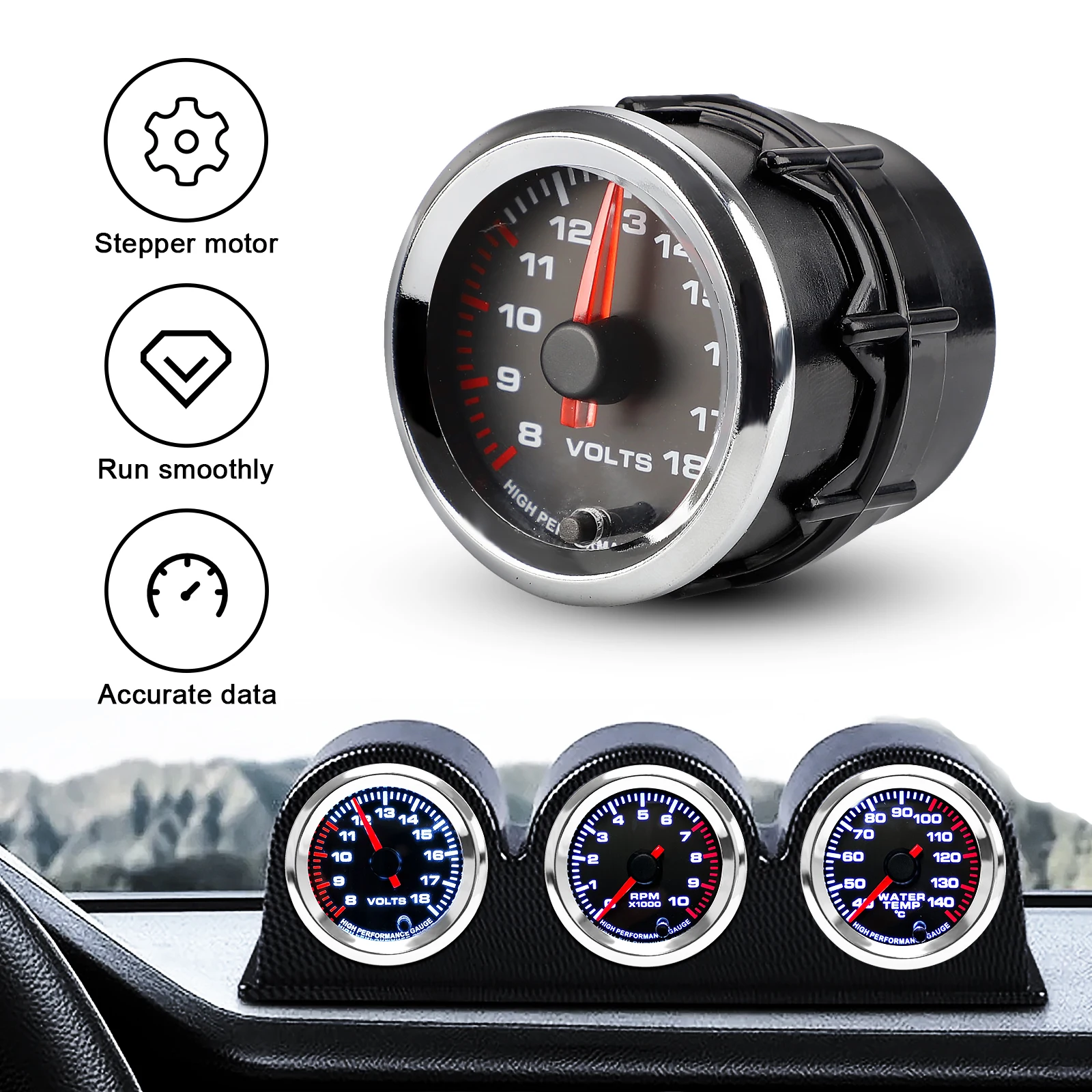 CNSPEED New 2'' 52mm Car Voltmeter 8-18 Volt Gauge ABS Metal Glass