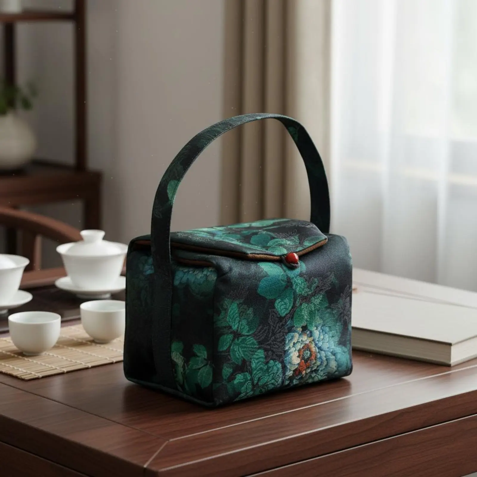 Immagine 4: Contenitore Portatile per Set da Tè, Borsa Artigianale in Stile Cinese per Cerimonia del Tè all'Aperto